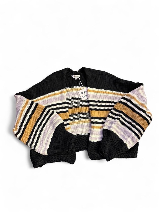 DAVI & DANI Sweaters - DAVI & DANI Black, Mustard, Lilac Striped Cropped Cardigan
